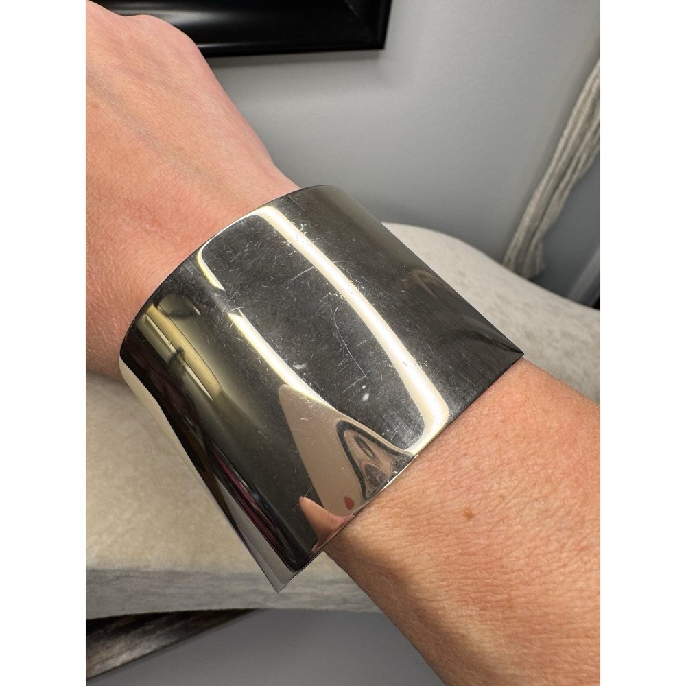 VTG Lot 3 Silver Tone Metal Cuff Bracelets Clamper Boho Western Statement Bangle - Picture 11 of 11